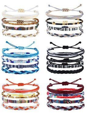 Boho Anklet Bracelets 24 Pack Braided Adjustable Beach Surf Ankle Jewelry Set